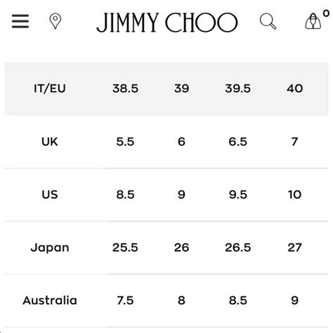 jimmy choo size chart men's.